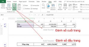 Excel hỗ trợ tùy chọn đánh số đầu trang hoặc cuối trang