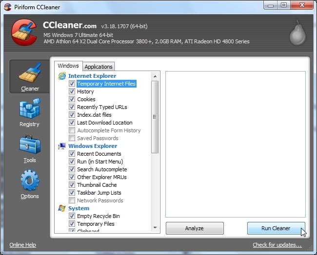 Chọn lọc file muốn xóa trong phần mềm CCleaner