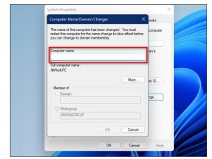 Điền tên tài khoản Windows 11 mới vào ô computer name