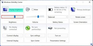 Cách thay đổi độ sáng màn hình qua Windows Mobility Center