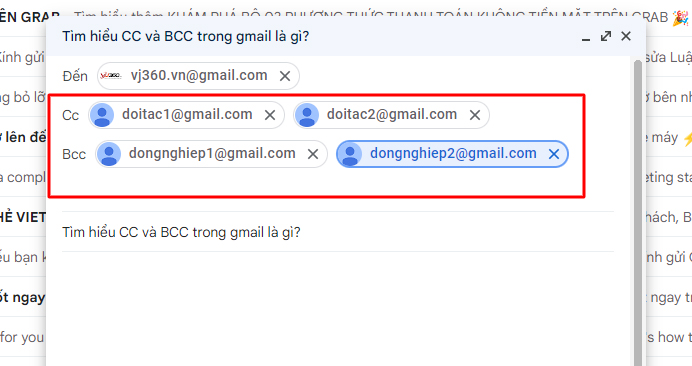 cc và bcc trong gmail đều là hình thức gửi mail cho nhiều người cùng lúc