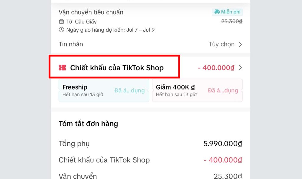 Nhập mã giảm giá trên TikTok Shop