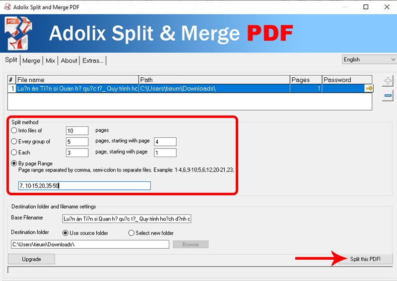 Cách cắt file PDF bằng Adolix Split & Merge PDF