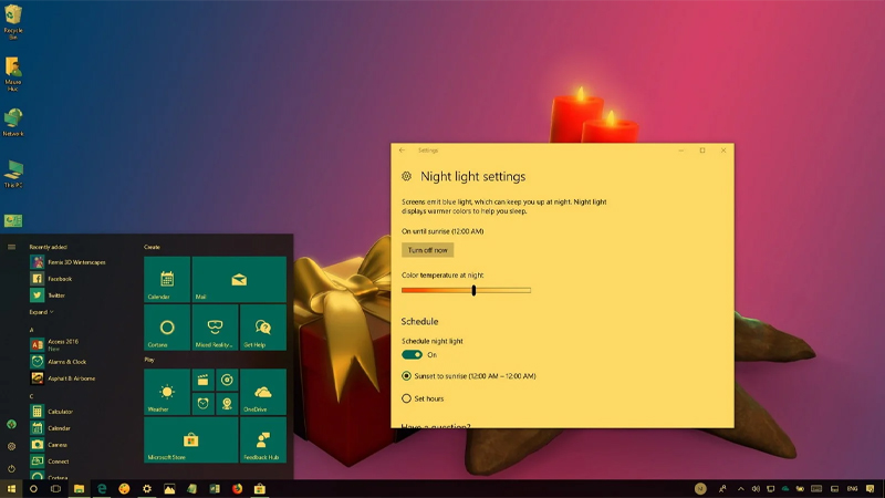 Chế độ Night Light trong Windows 10