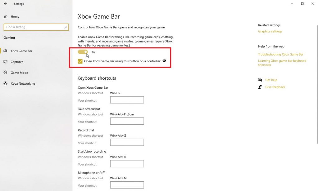 bật On Xbox Game Bar để quay màn hình máy tính