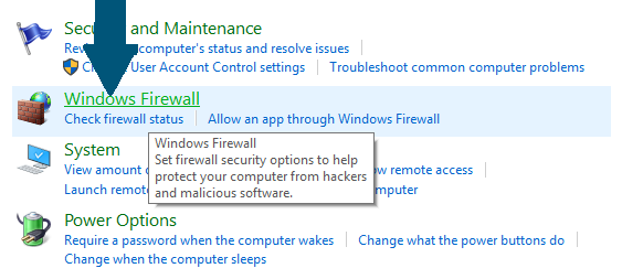 Nhấn vào Windows Firewall để thực hiện tắt tường lửa