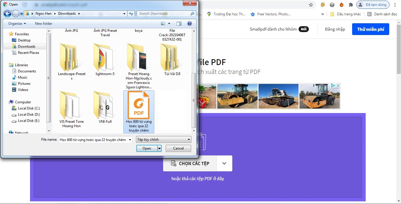 Tải File PDF muốn cắt lên trình duyệt cắt PDF online