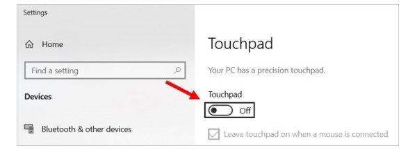 Chọn Touchpad Off để touchpad blocker