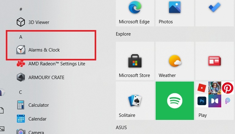 Tìm đến ứng dụng Alarms & Clock trên máy tính windows 10