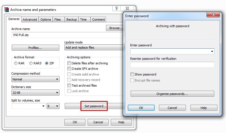 đặt mật khẩu cho File Zip