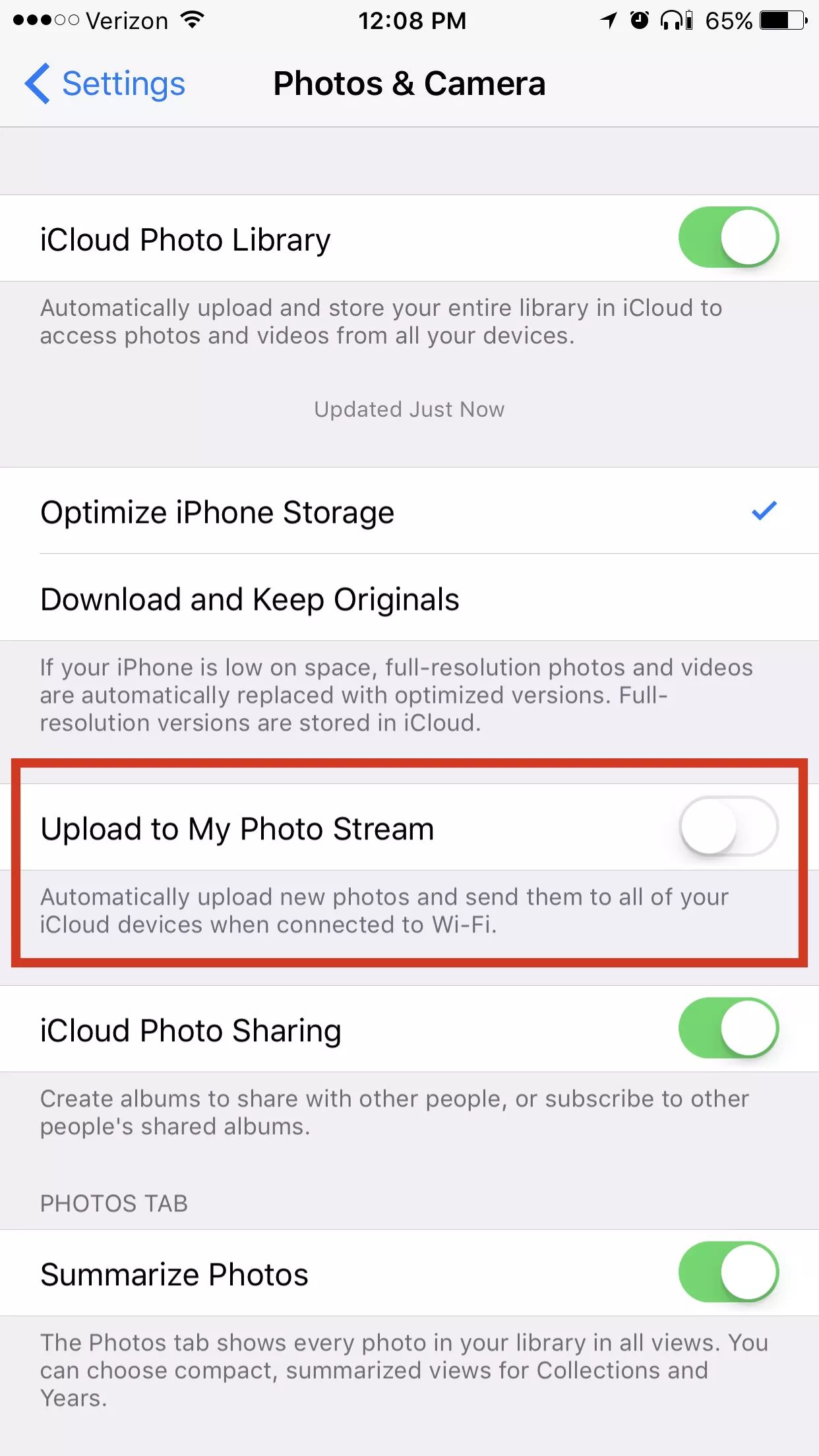 Dừng tải ảnh lên Photo Stream có thể tăng thêm dung lượng cho thiết bị