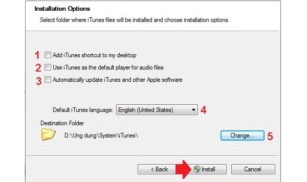 Nhấn Install để tiến hành cài đặt iTunes