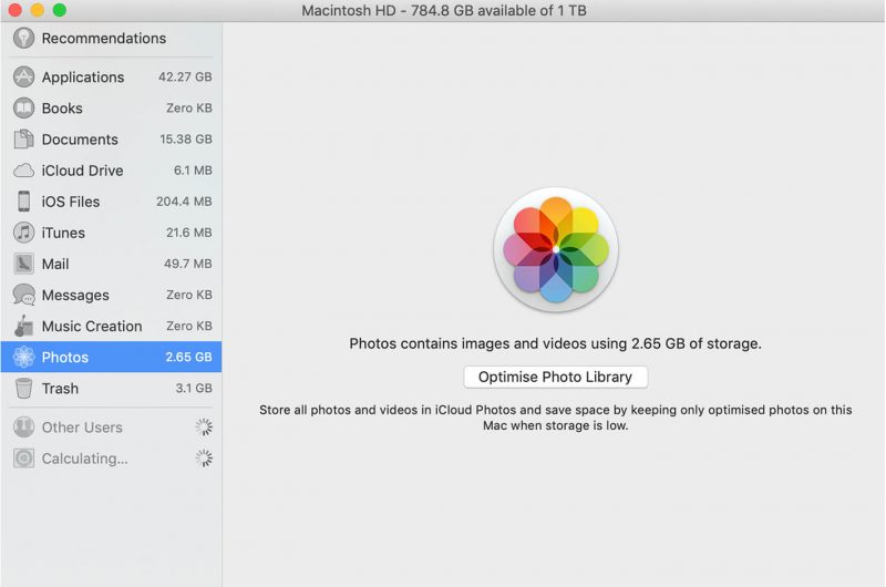 nhấn vào tối ưu hóa thư viện ảnh trên Mac để hoàn thành