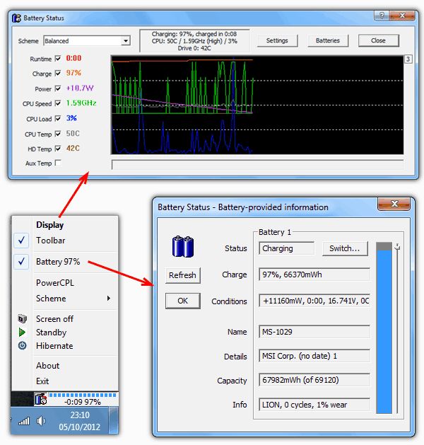 phần mềm check pin laptop Battery Status Monitor