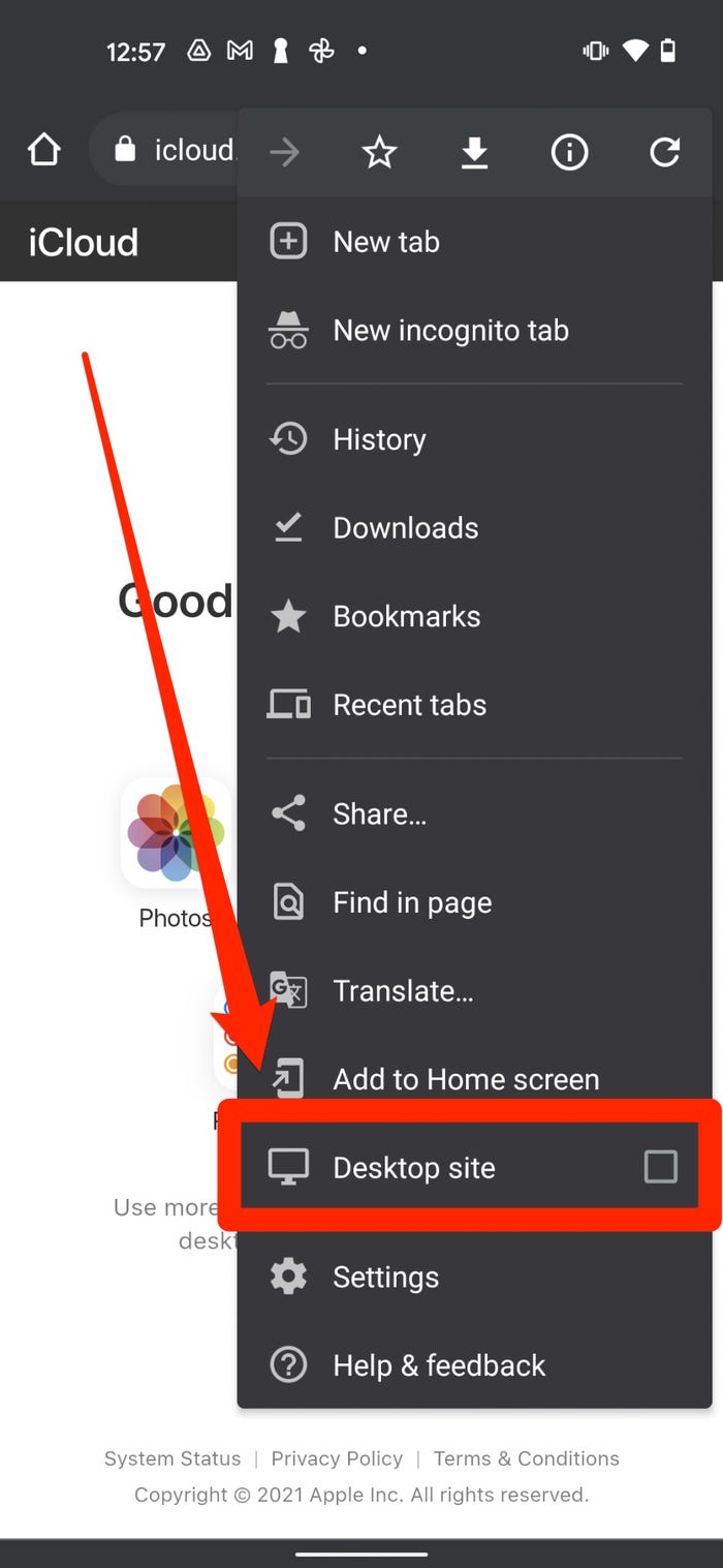 Nhấn chọnTrang web trên máy tính trong Chrome