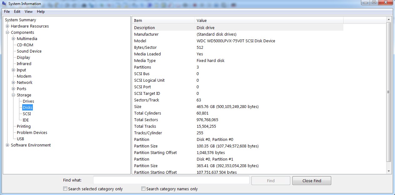 Tìm đến Disks trong cửa sổ System Information để kiểm tra ssd hay hdd