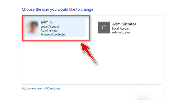 Chọn tên tài khoản người dùng muốn tắt mật khẩu máy