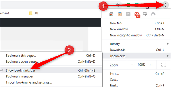 Bookmark có thể hiện thị ngay trên thanh trình duyệt Chrome