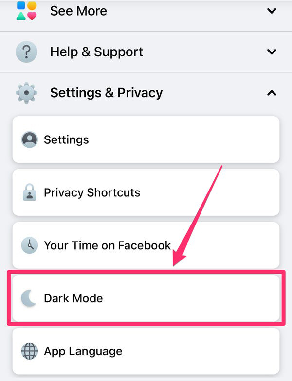 Chọn facebook darkmode trên điện thoại để mở