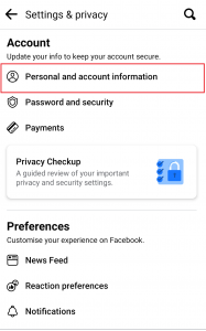 Cách thay đổi email facebook chọn mục cá nhân và thông tin tài khoản