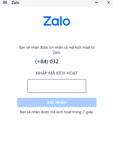 Nhập mã kích hoạt tài khoản Zalo trên máy tính